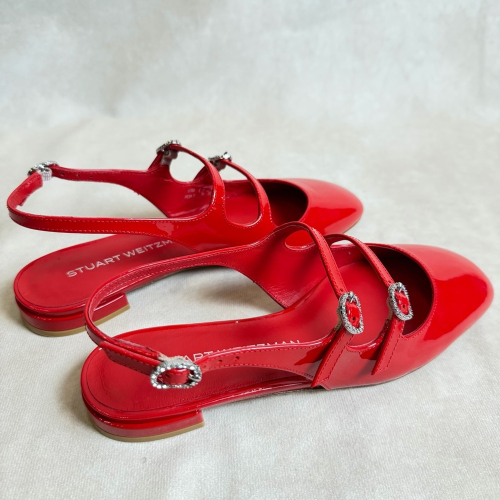 Stuart Weitzman Claris Mary Jane Slingback Red Patent Cherry  Size 7 / 37.5 - Picture 3 of 15